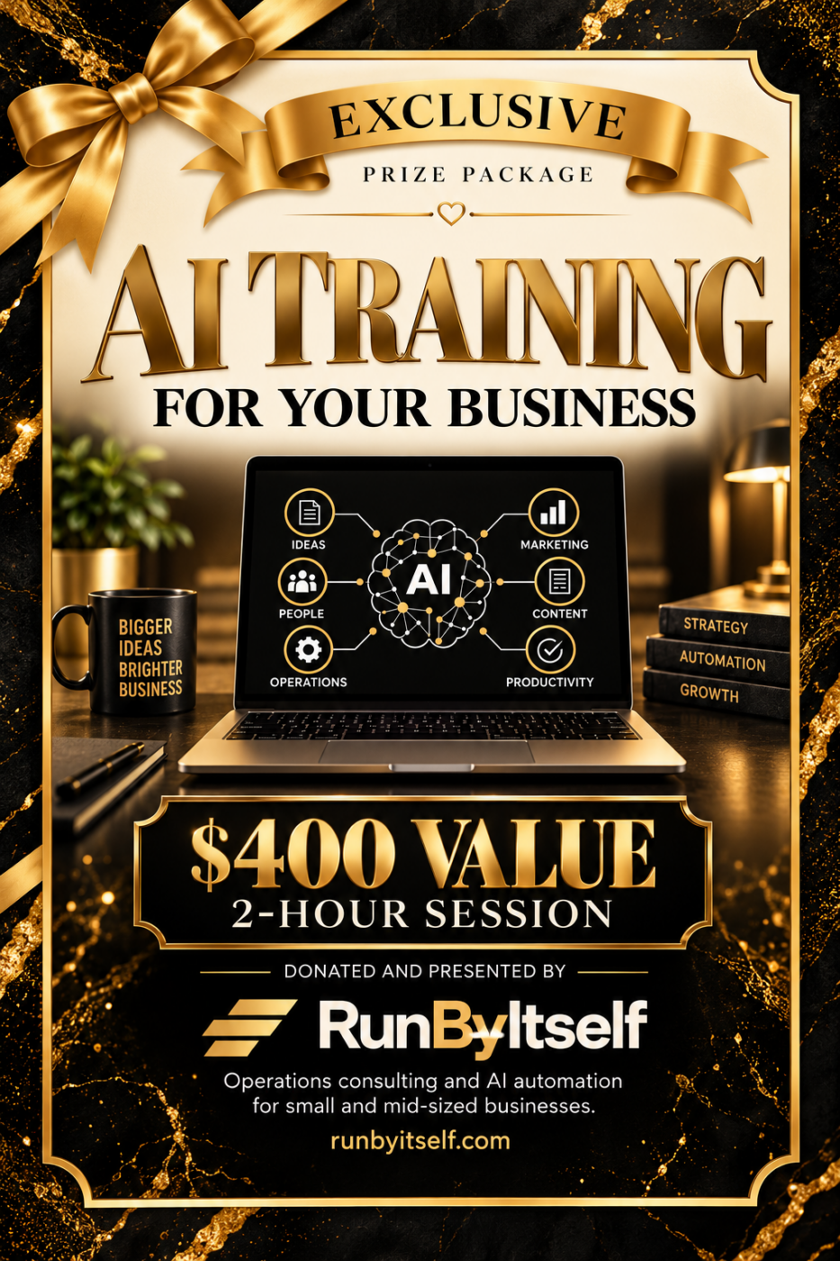 RunByItself AI Training for Business auction prize poster
